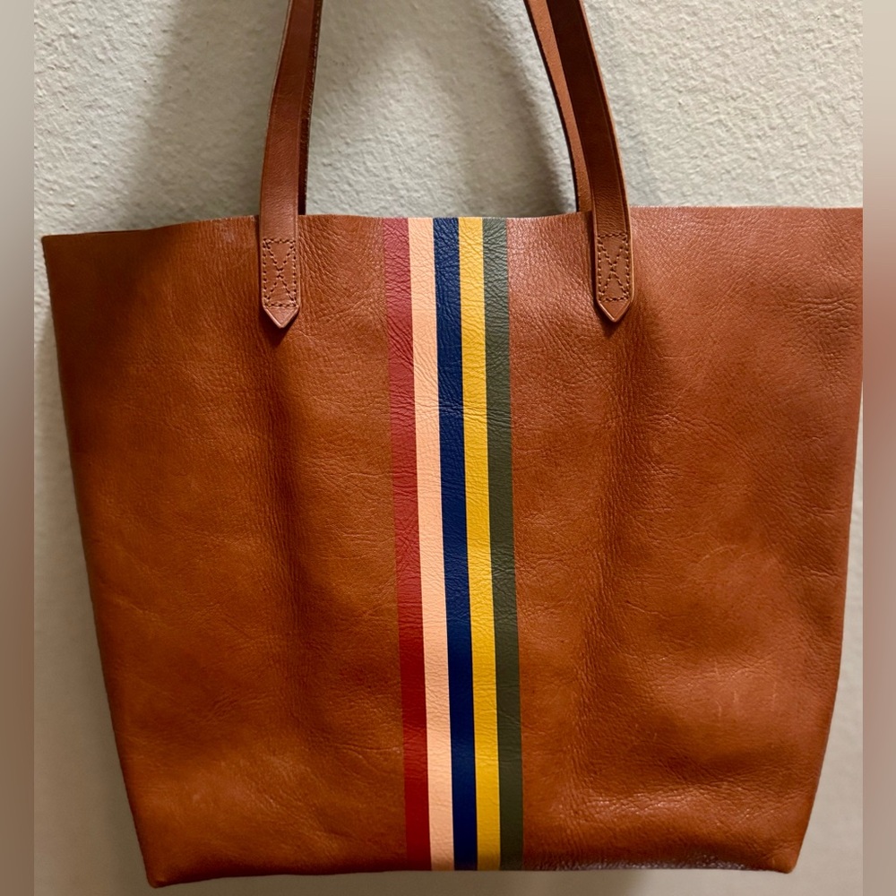 Madewell Brown Leather Tote with Stripes